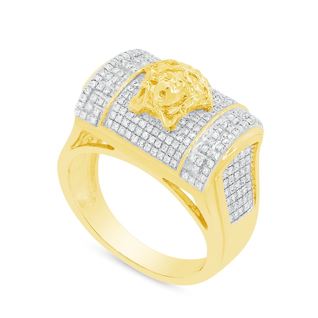 Diamond Designer Medusa Ring .27 CTW Round Cut 10K Yellow Gold