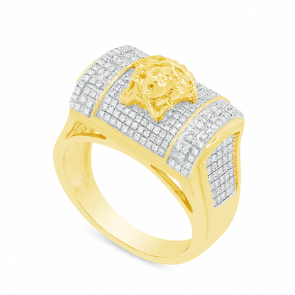 Diamond Designer Medusa Ring .27 CTW Round Cut 10K Yellow Gold