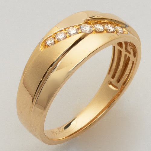 14KY 0.20CTW DIAMOND MENS RING - DIAGONAL ROW