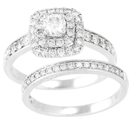 14KW 1.00CTW DIAMOND SQUARE HEAD BRIDAL SET WITH D