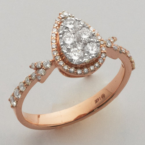 14KR 0.75CTW PEAR SHAPE CLUSTER DIAMOND RING
