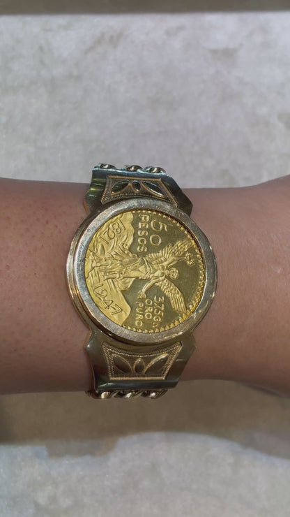 CUSTOM MADE THREE STRAND CUBAN BRACELET WITH 10K COIN IN CENTER ED11760