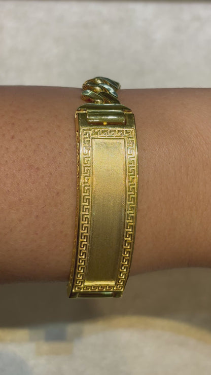 SEMI SOLID MIAMI CUBAN BRACELET WITH GREEK KEY BORDERED PLATE ED02120