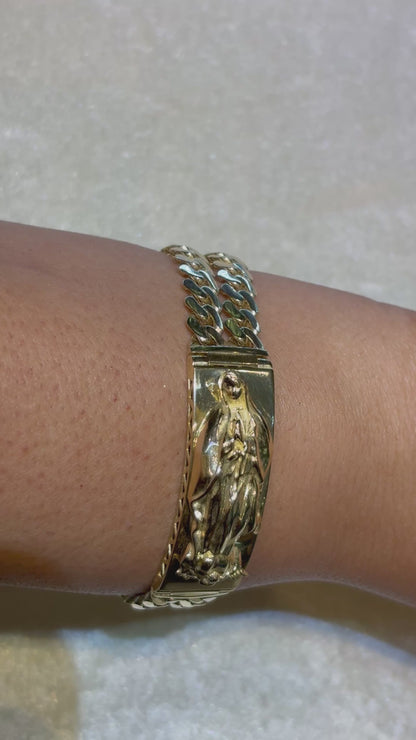 SEMI SOLID DOUBLE STRAND MIAMI CUBAN BRACELET WITH VVIRGIN MARY ON PLATE ED02760