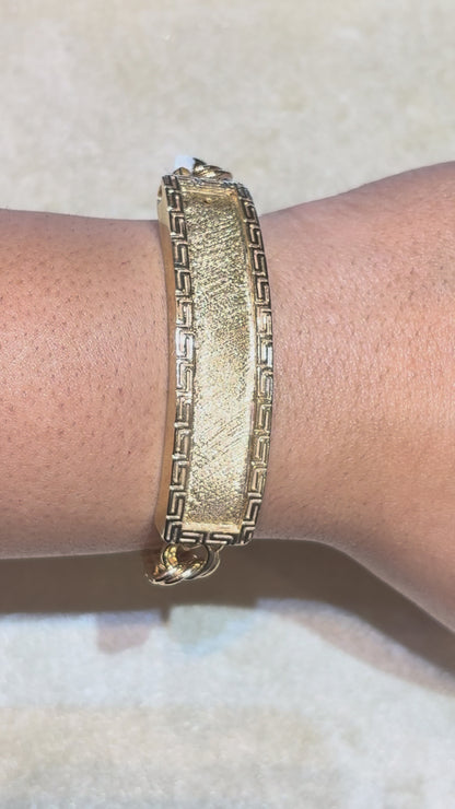 CHINO LINK BRACELET WITH GREEK KEY BORDER ON PLATE ED00089