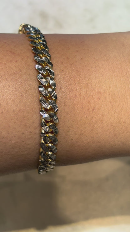 SOLID MIAMI CUBAN BRACELET WITH RHODIUM DIAMOND CUTS ED002490