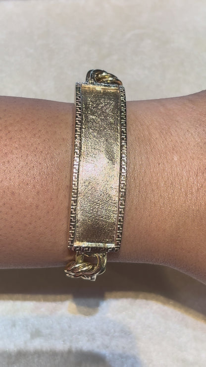 CHINO LINK BRACELET WITH GREEK KEY BORDER ON PLATE ED00060