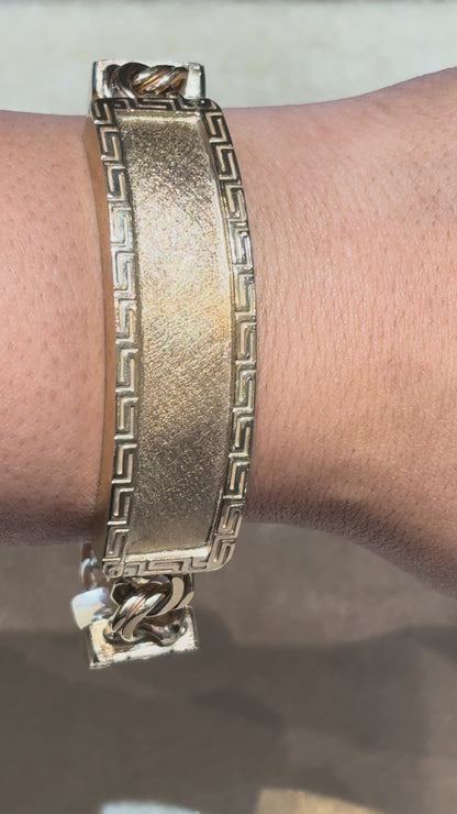 CHINO BRACELET WITH ST. JUDE ON TWO PLATES AND GREEK KEY BORDER ON ALL THREE PLATES, CENTER PLATE PLAIN ED07740