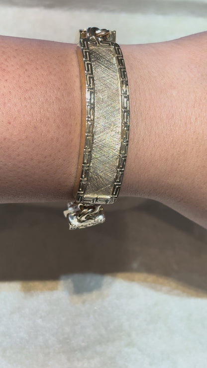 CHINO BRACELET WITH ST. JUDE ON TWO PLATES AND GREEK KEY BORDER ON ALL THREE PLATES, CENTER PLATE PLAIN ED005340