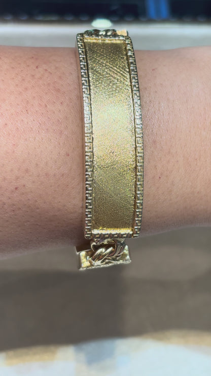 CHINO BRACELET WITH ST. JUDE ON TWO PLATES AND GREEK KEY BORDER ON ALL THREE PLATES, CENTER PLATE PLAIN ED05830