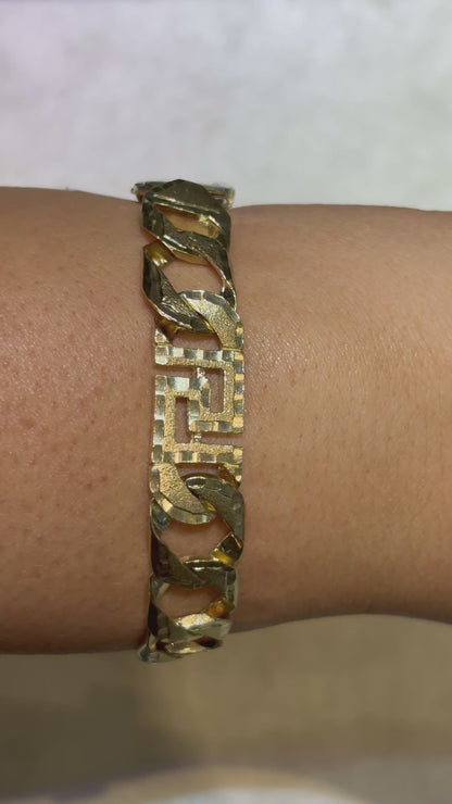 CUSTOM MADE CUBAN BRACELET WITH SATIN FINISH, DIAMOND CUT, AND GREEK KEY DESIGN ED03050
