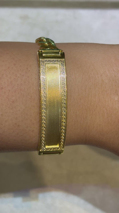 SEMI SOLID CUBAN BRACELETWITH GREEK KEY BORDER PLATE ED01640
