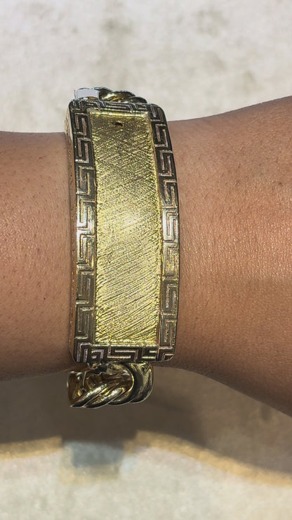 CHINO LINK BRACELET WITH GREEK KEY BORDER ON PLATE ED010090