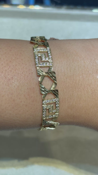 CUSTOM MADE CUBAN BRACELET WITH CLEAR  STONES ON GREEK KEY ED00018