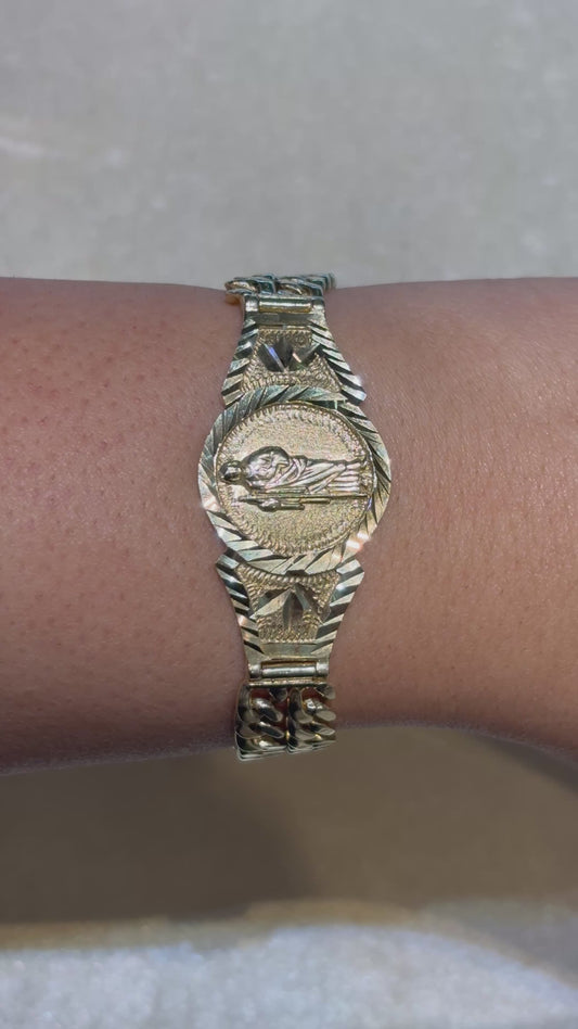 DOUBLE STRAND CUBAN BRACELET WITH SAINT JUDE EMBLEM IN CENTER 35.50 GM