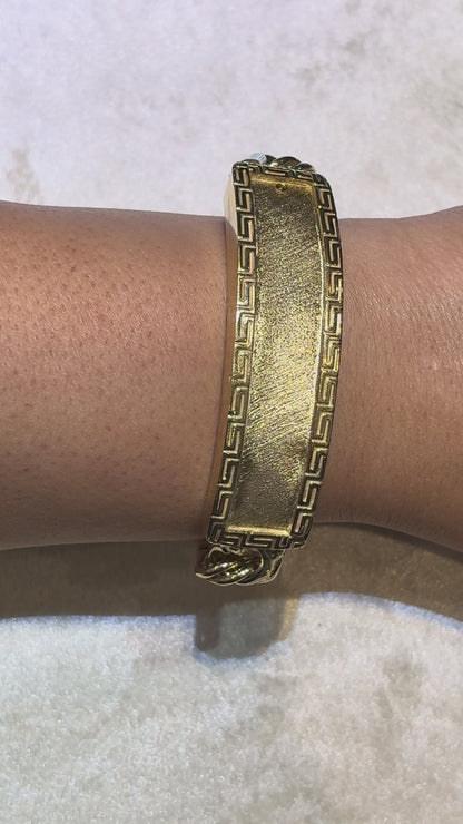 CHINO LINK BRACELET WITH GREEK KEY BORDER ON PLATE ED07260