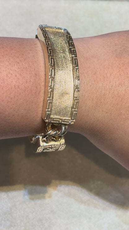 CHINO BRACELET WITH ST. JUDE ON TWO PLATES AND GREEK KEY BORDER ON ALL THREE PLATES, CENTER PLATE PLAIN ED007230