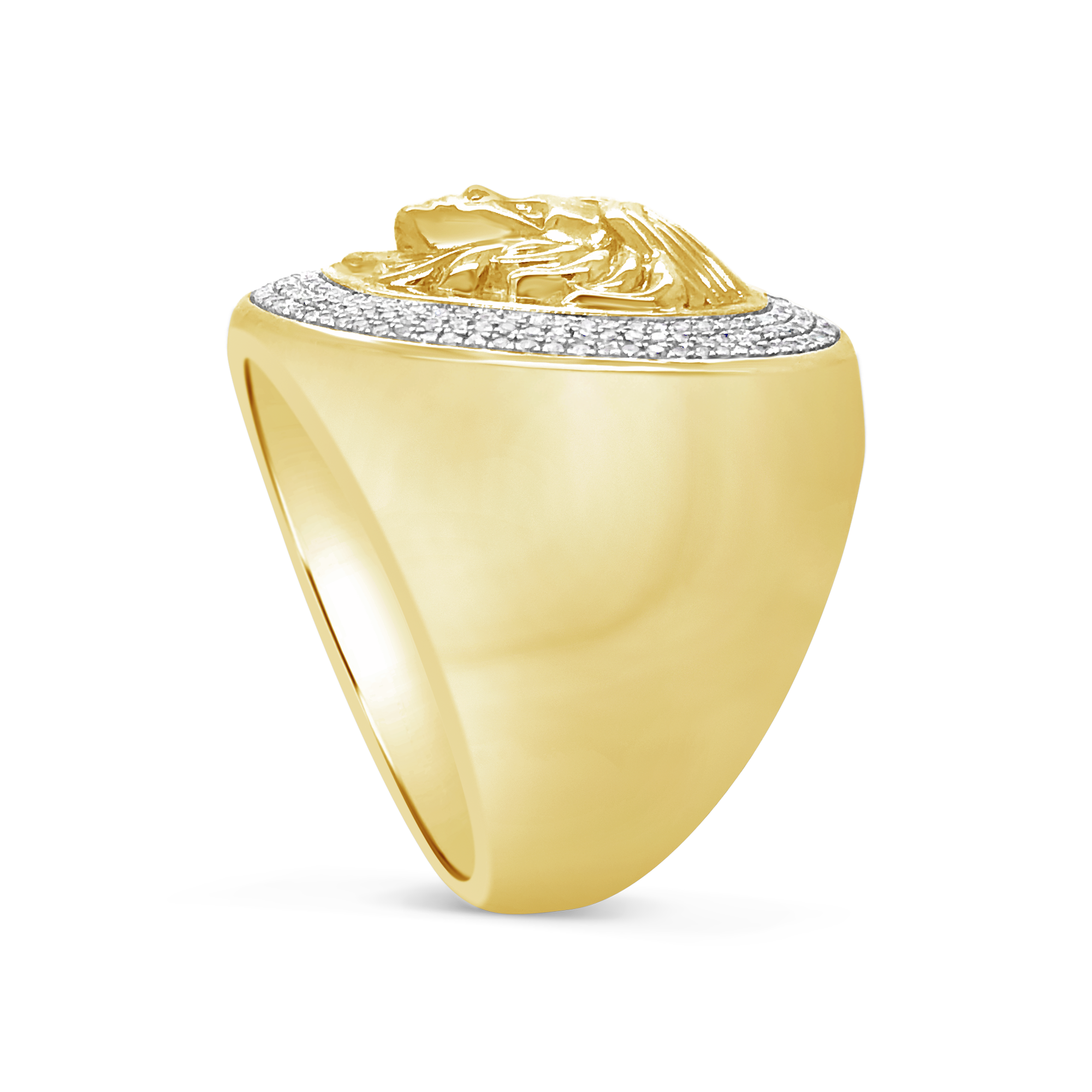 Diamond Designer Medusa Ring .45 CTW Round Cut 10K Yellow Gold