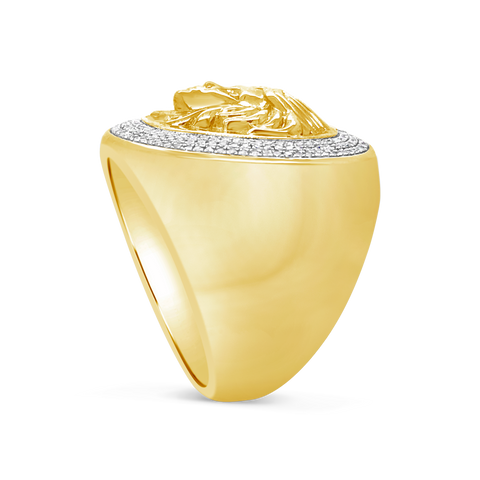 Diamond Designer Medusa Ring .45 CTW Round Cut 10K Yellow Gold