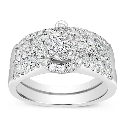 Diamond Halo Engagement Ring 1.65 CTW Round Cut 14K White Gold