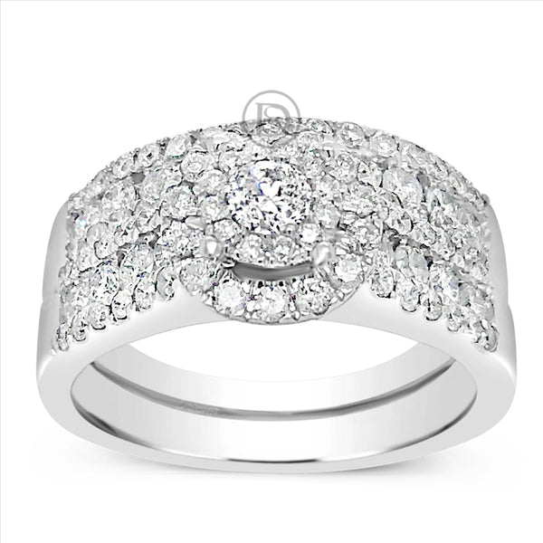 Diamond Halo Engagement Ring 1.65 CTW Round Cut 14K White Gold