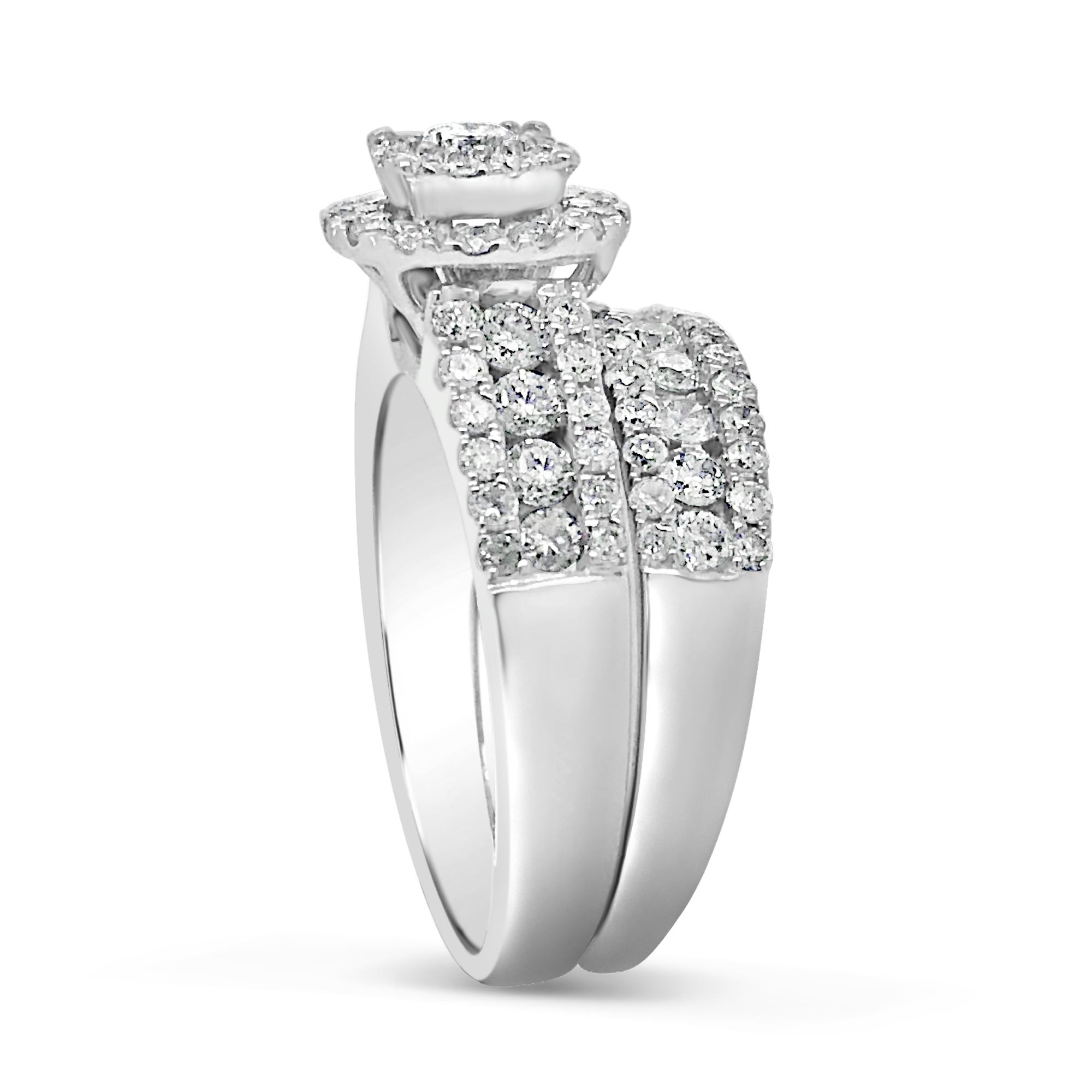 Diamond Halo Engagement Ring 1.65 CTW Round Cut 14K White Gold