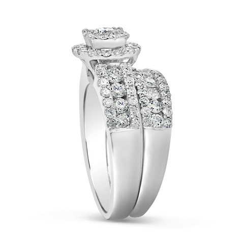 Diamond Halo Engagement Ring 1.65 CTW Round Cut 14K White Gold