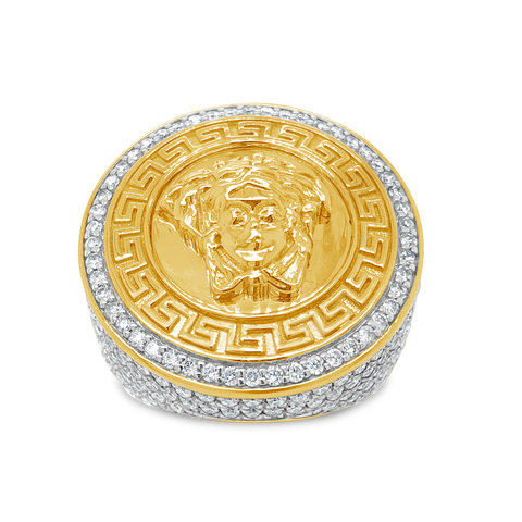 Diamond Designer Medusa Ring 3.50 CTW Round Cut 10K Yellow Gold