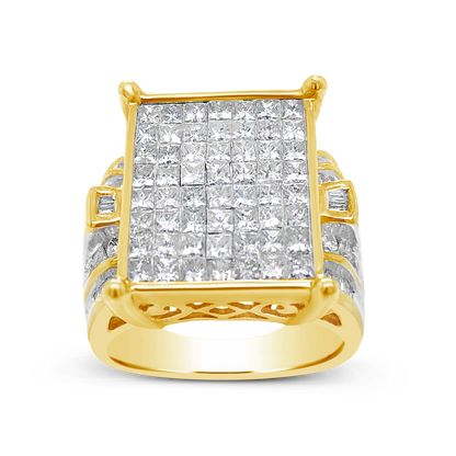 Diamond Ring 2 CTW Princess Cut w/ Baguettes & Round Cut 14K Yellow Gold