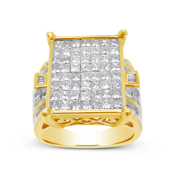 Diamond Ring 2 CTW Princess Cut w/ Baguettes & Round Cut 14K Yellow Gold