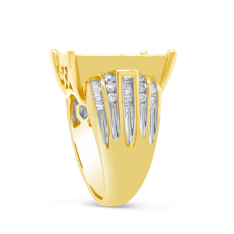 Diamond Ring 2 CTW Princess Cut w/ Baguettes & Round Cut 14K Yellow Gold