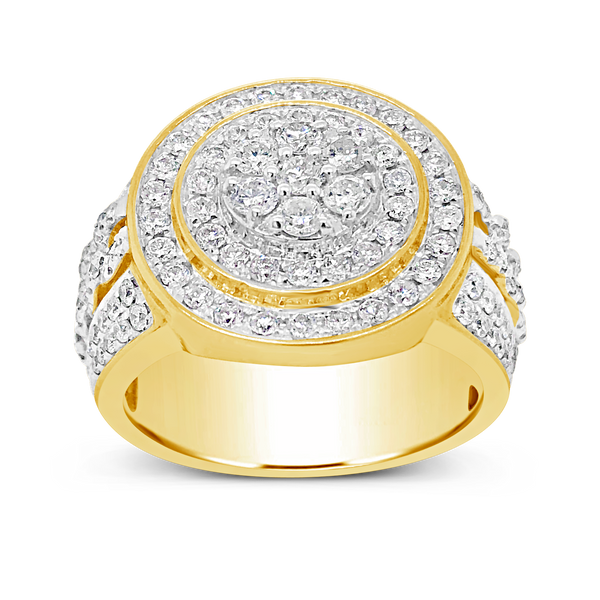 Diamond Cuban Link Ring 1.90 CTW Round Cut 10K Yellow Gold