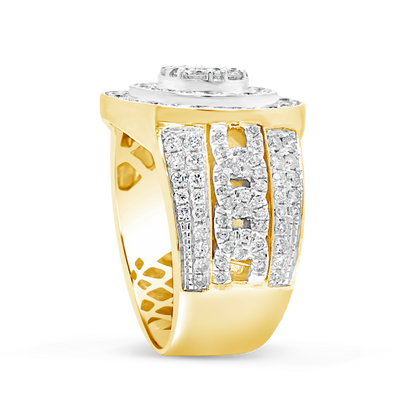 Diamond Cuban Link Ring 1.90 CTW Round Cut 10K Yellow Gold