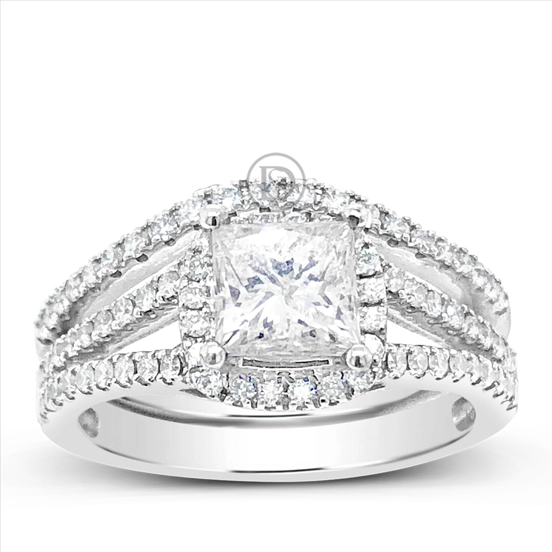 Diamond Halo Engagement Ring 2.50 CTW Princess Cut 14K White Gold