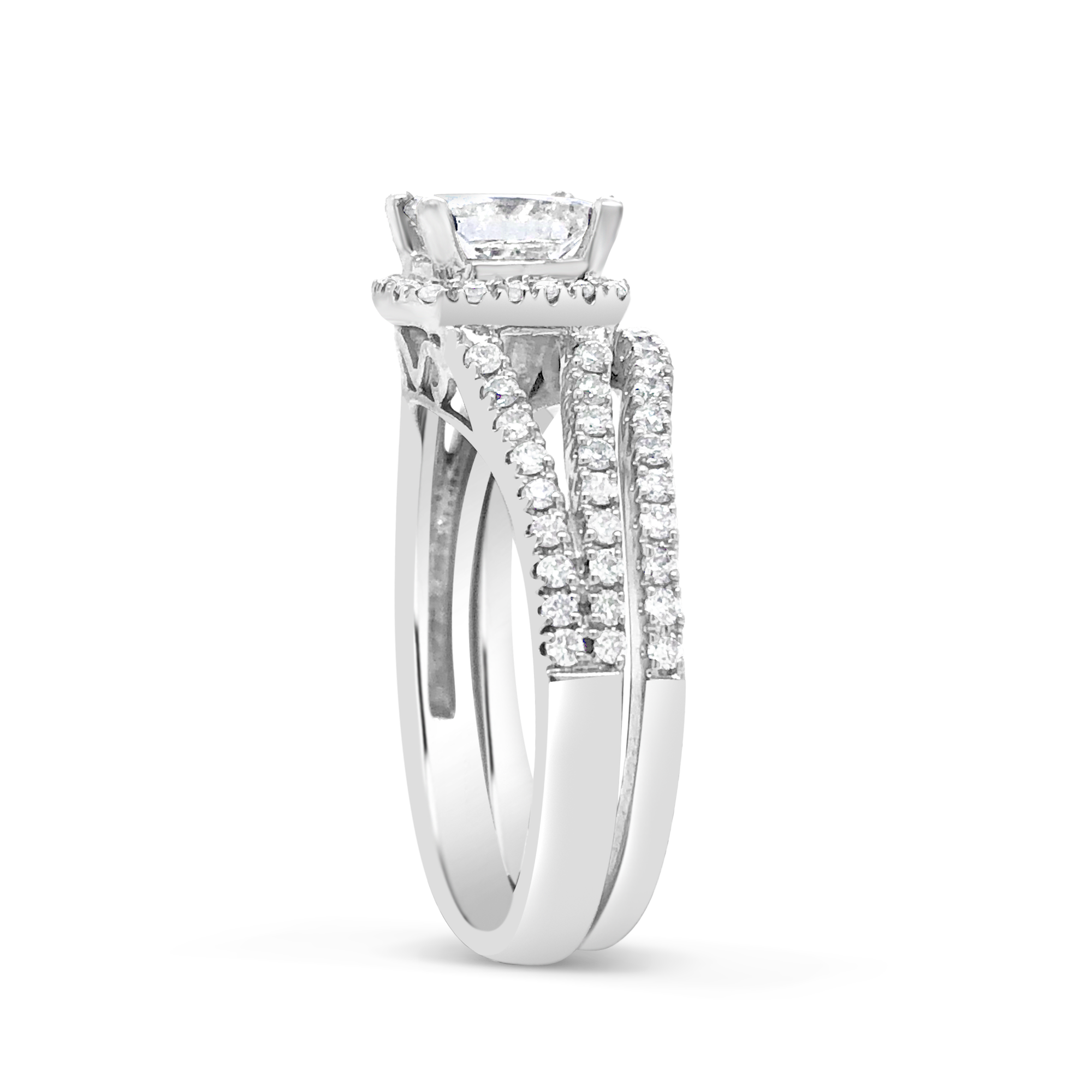 Diamond Halo Engagement Ring 2.50 CTW Princess Cut 14K White Gold