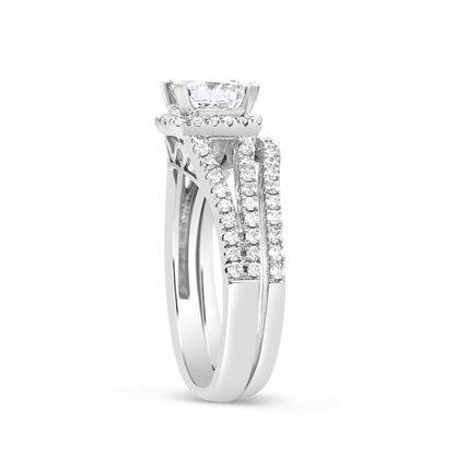 Diamond Halo Engagement Ring 2.50 CTW Princess Cut 14K White Gold