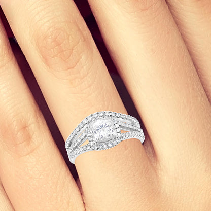 Diamond Halo Engagement Ring 2.50 CTW Princess Cut 14K White Gold