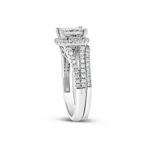 Diamond Halo Engagement Ring 2.50 CTW Princess Center w/ Round Cut 14K White Gold