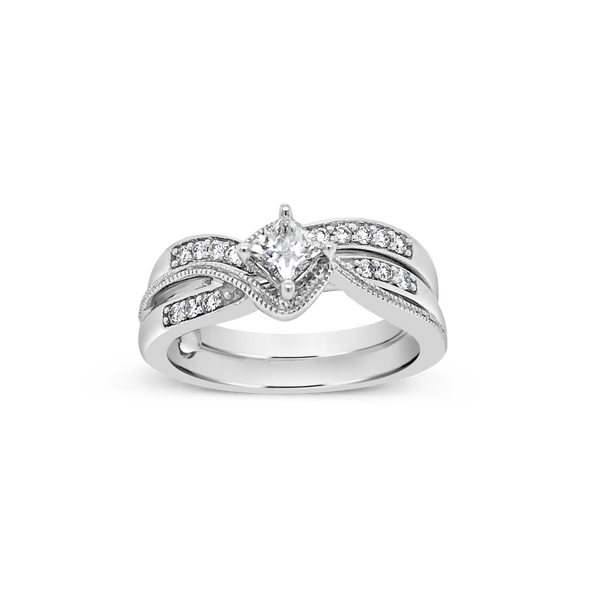 Diamond Engagement Ring .50 CTW Princess Cut w/ Round Cut 10K White Gold