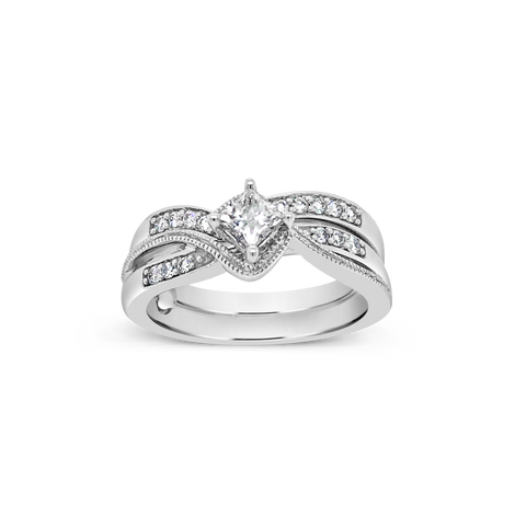 Diamond Engagement Ring .50 CTW Princess Cut w/ Round Cut 10K White Gold