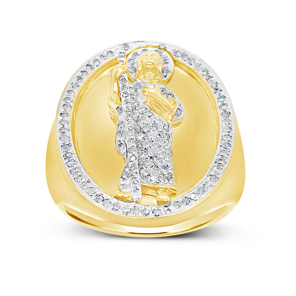 Diamond St. Jude Ring 2/3 CTW Round Cut 10K Yellow Gold