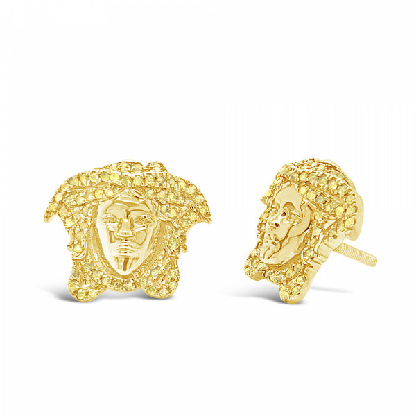 10K Yellow Gold .42ct Diamond Medusa Earrings w/ Diamond Details
