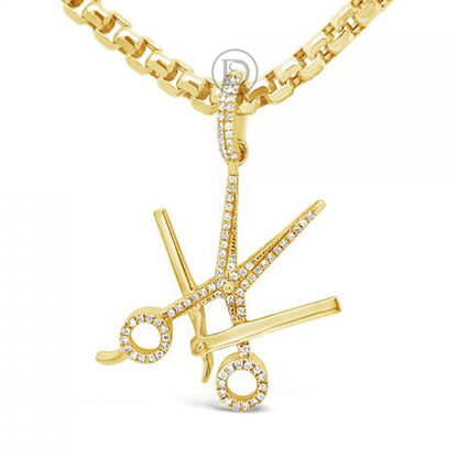 Diamond Sissor and Straight Razor Pendant .20 CTW Round Cut 10K Yellow Gold