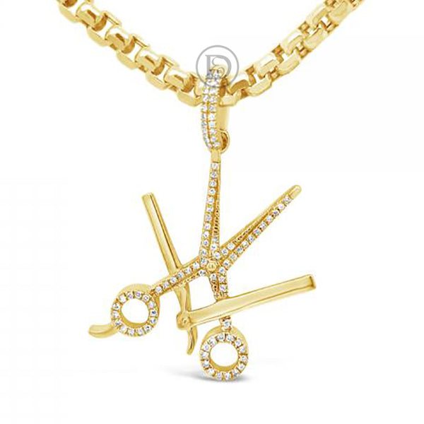 Diamond Sissor and Straight Razor Pendant .20 CTW Round Cut 10K Yellow Gold