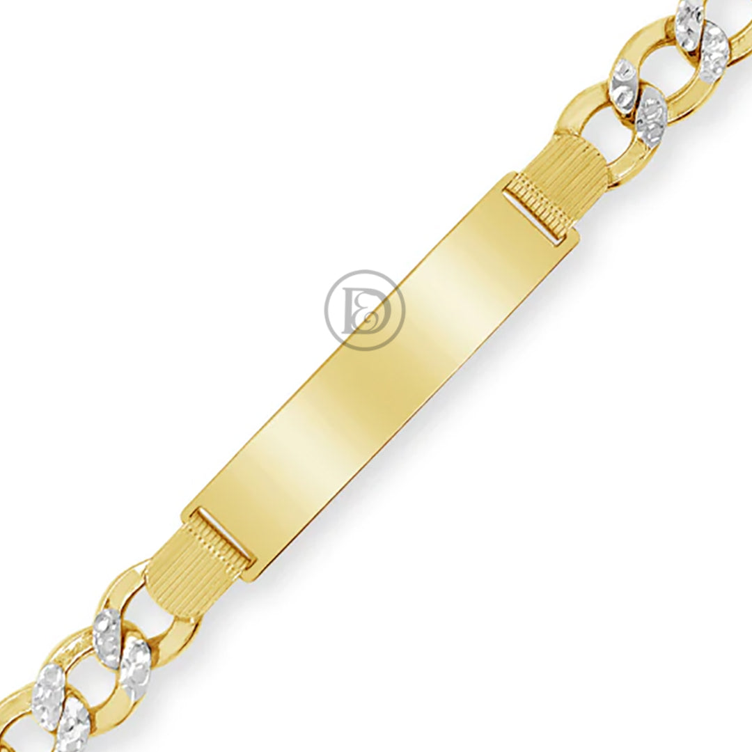 10K Yellow Gold Two Tone Hollow Pave ID Bracelet