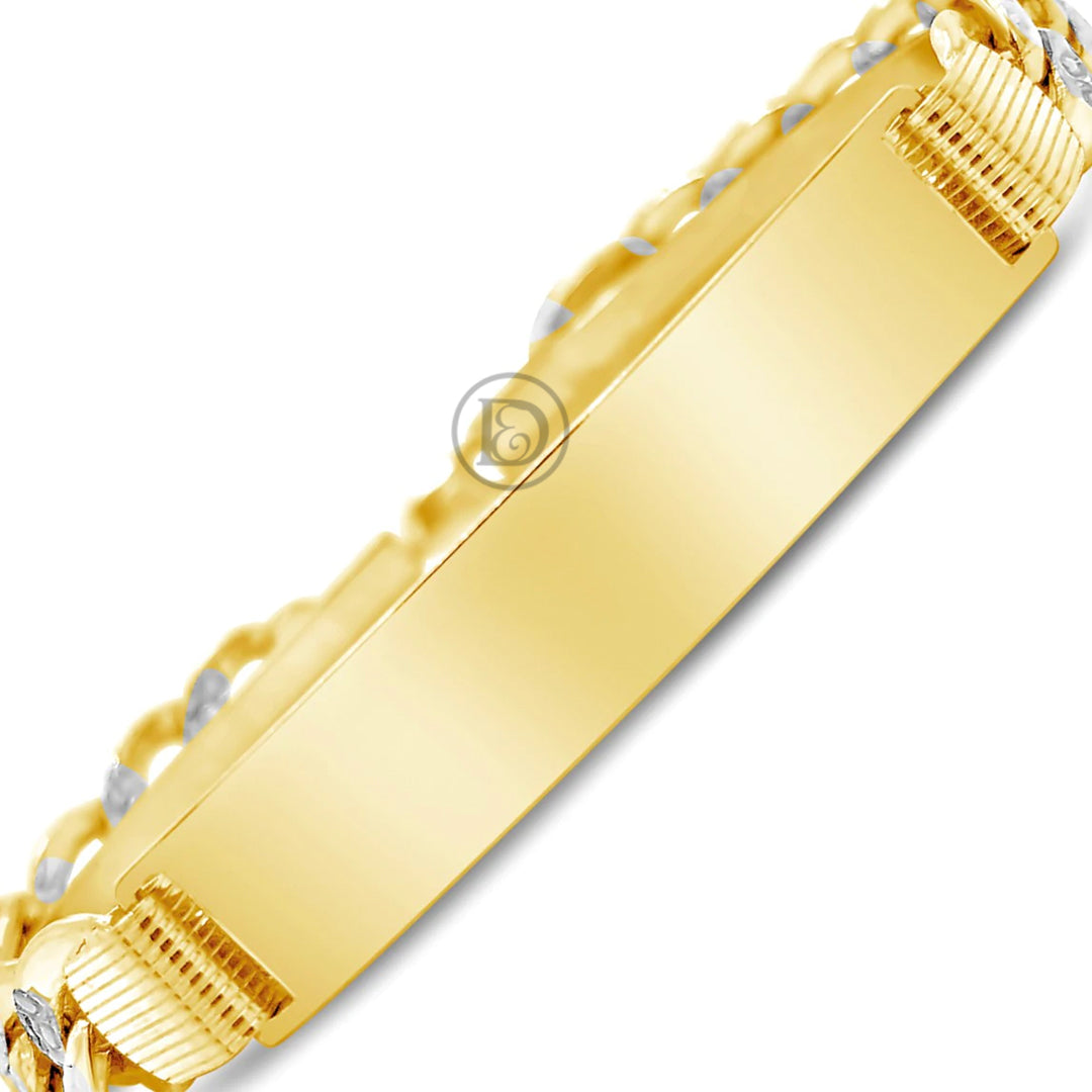 10K Yellow Gold Two Tone Hollow Pave ID Bracelet