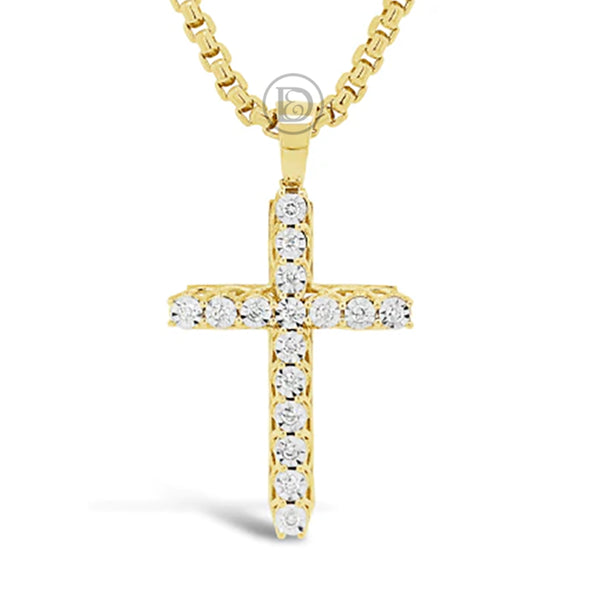 Diamond Cross Pendant .73 CTW Round Cut 10K Yellow Gold