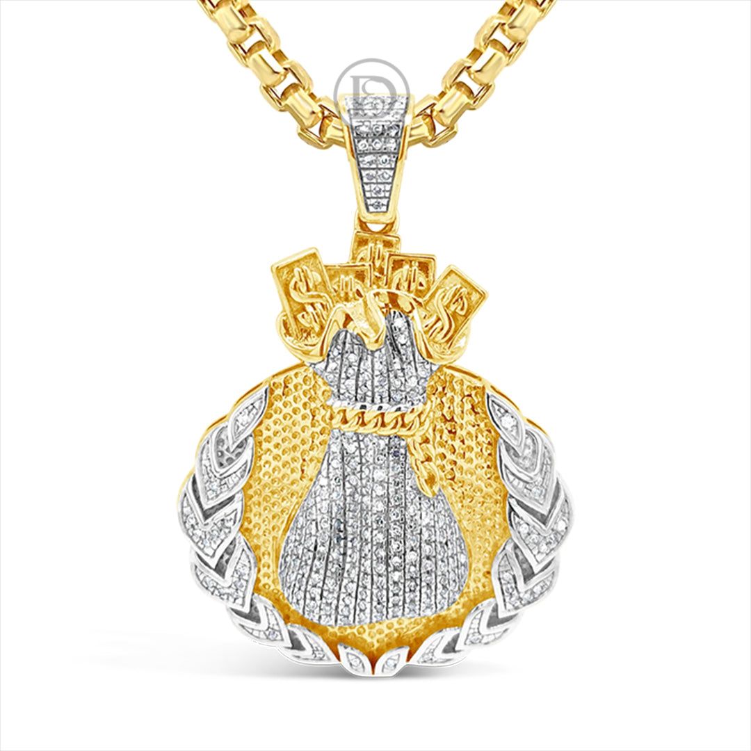 10K Yellow Gold Diamond-Cut Money Bag Pendant – Real Gold, All Sizes, Lucky Charm