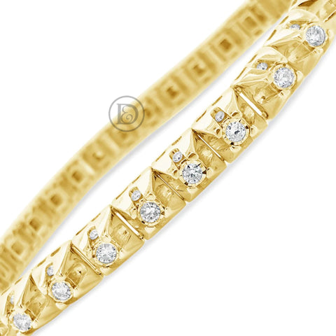 10K Solid Yellow Gold 3.16CT tw Round Cut Diamond Tennis Bracelet