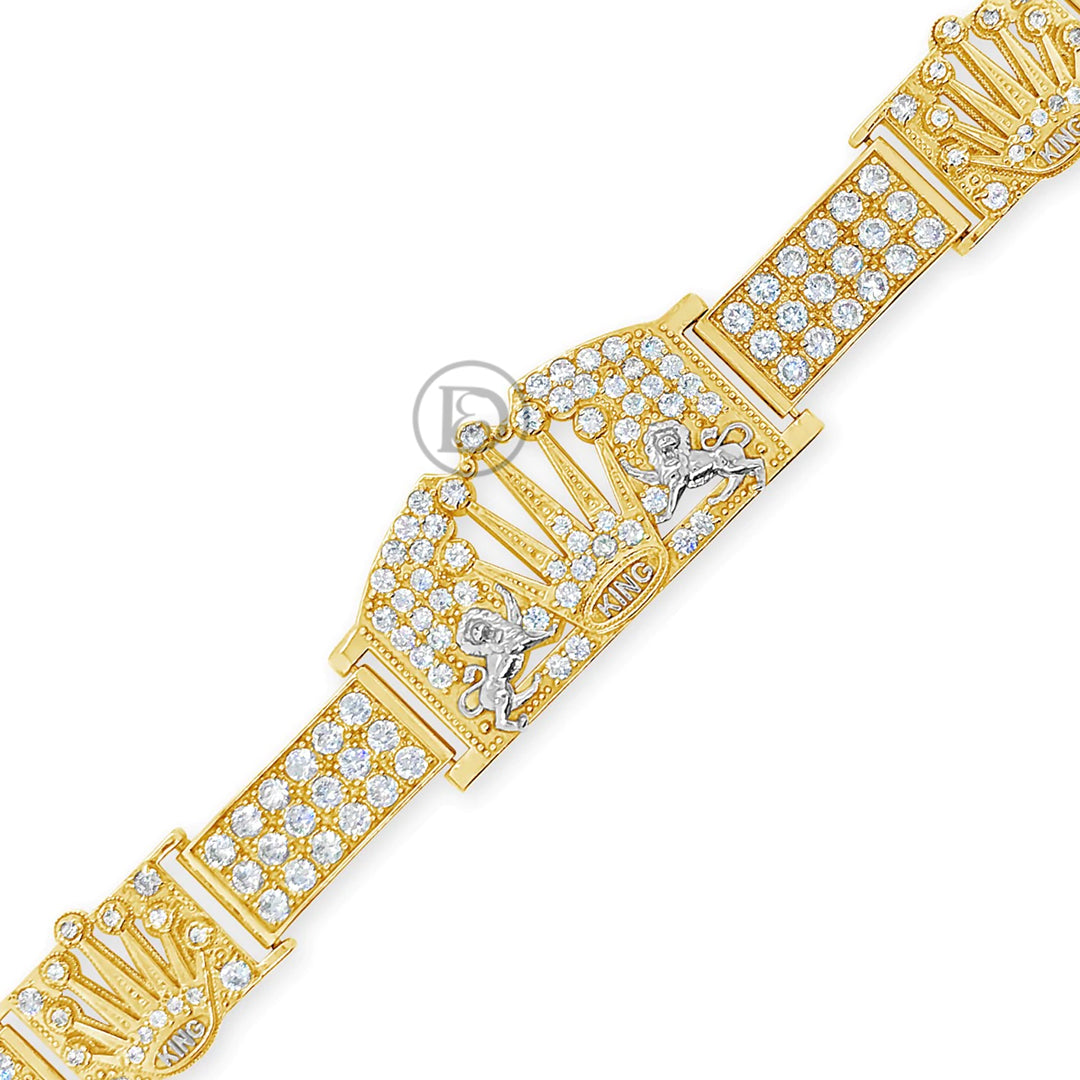 10K Gold "King" Rolex Crown Bracelet w/ Round Cut CZ's